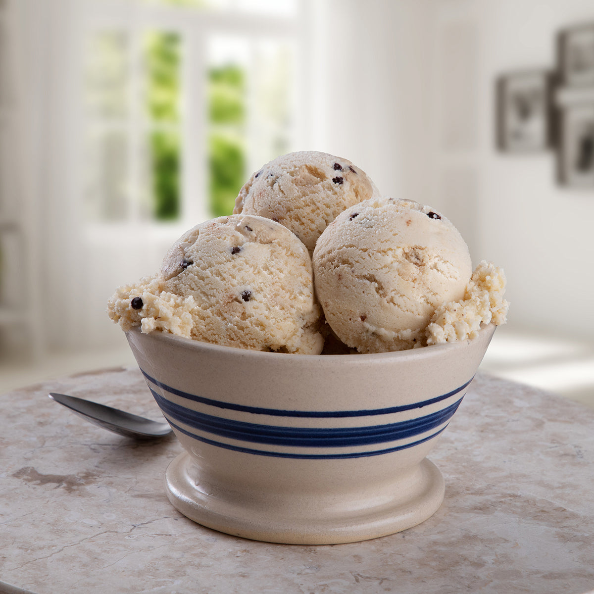 Blue Bell Chocolate Chip Cookie Dough Ice Cream in a bowl
