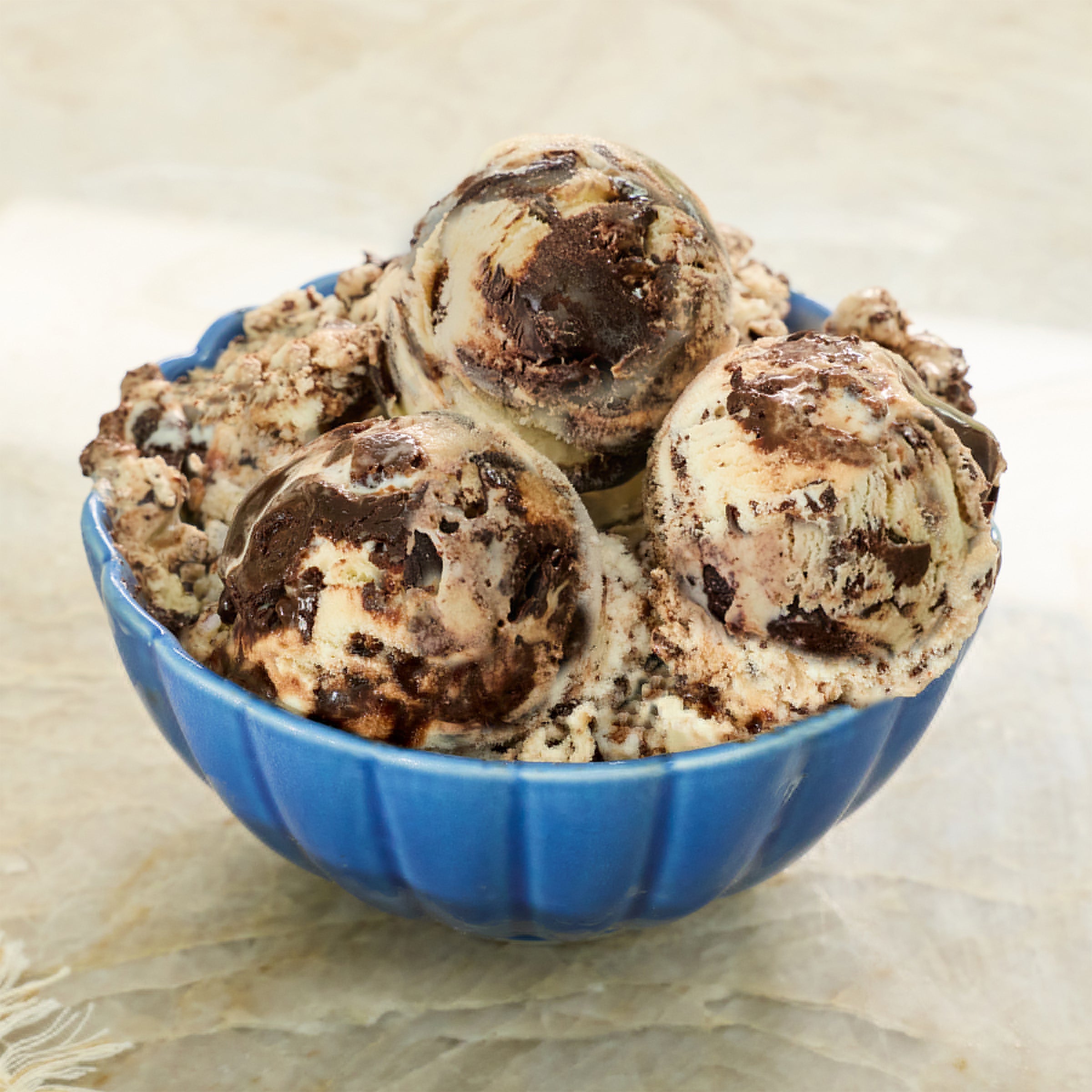 Blue Bell Chocolate Lava Cake Ice Cream in a blue bowl