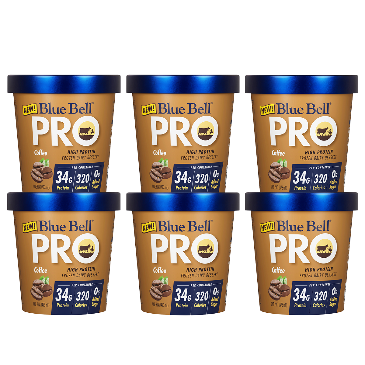 Six containers of Blue Bell PRO Coffee frozen dairy dessert