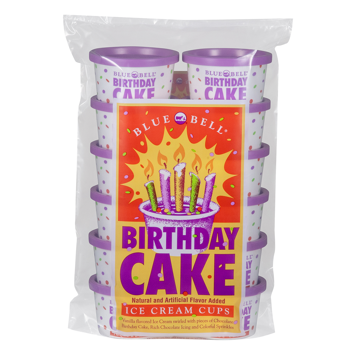 Bag of twelve Blue Bell Birthday Cake ice cream cups

