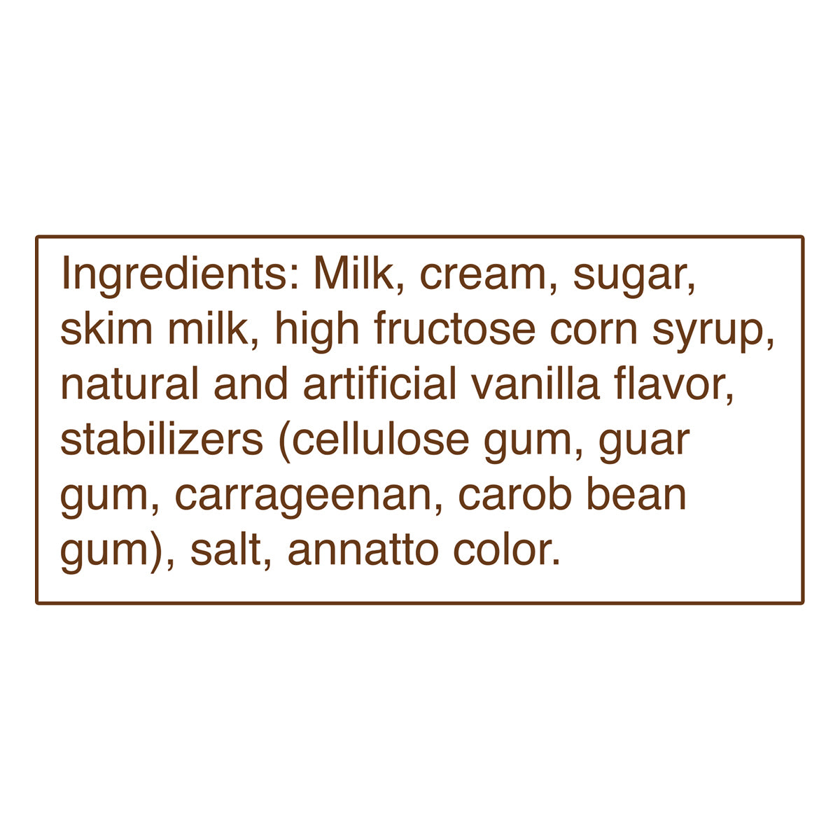 Blue Bell Homemade Vanilla Ice Cream Ice Cream Cups Ingredient Listing and Allergens stating 'Contains: Milk.'