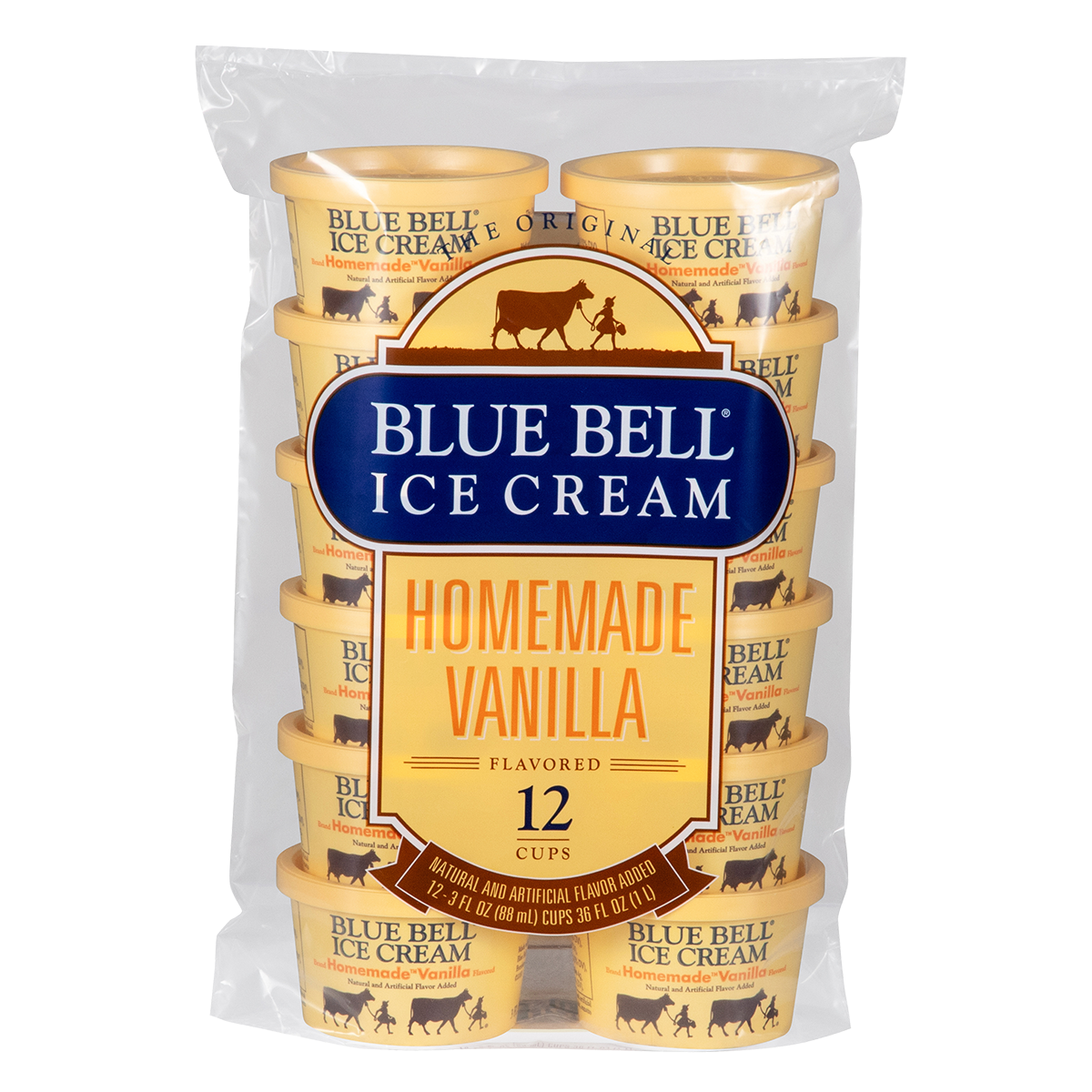 Bag of twelve  Blue Bell Homemade Vanilla ice cream cups