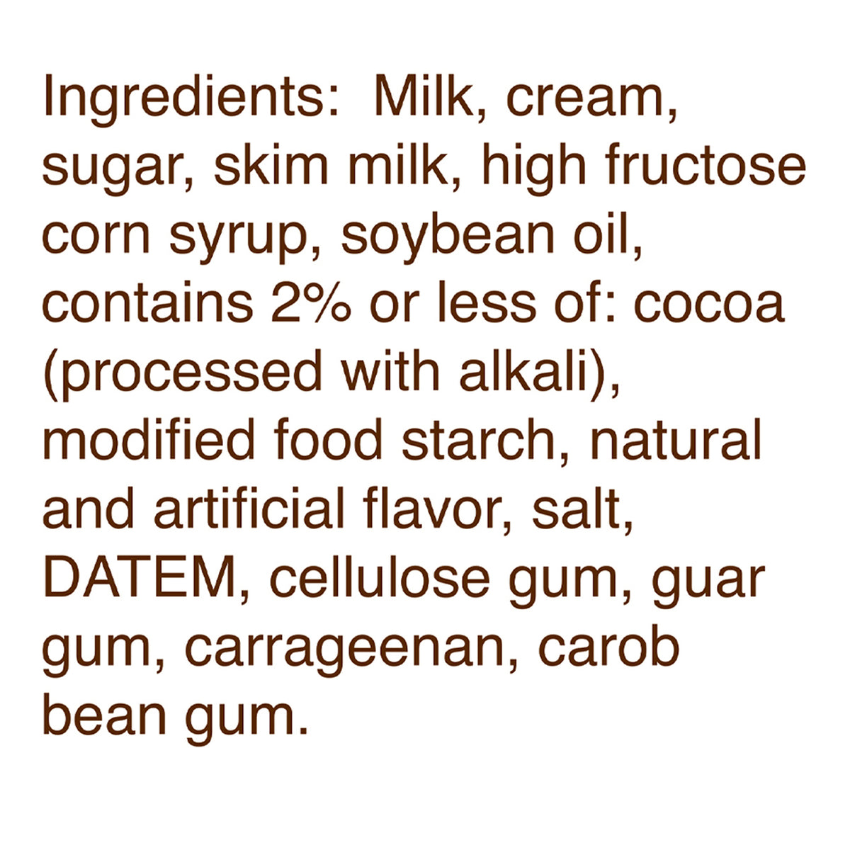 Blue Bell Sundae Ice Cream Ice Cream Cups Ingredient Listing and Allergens stating 'Contains: Milk.'