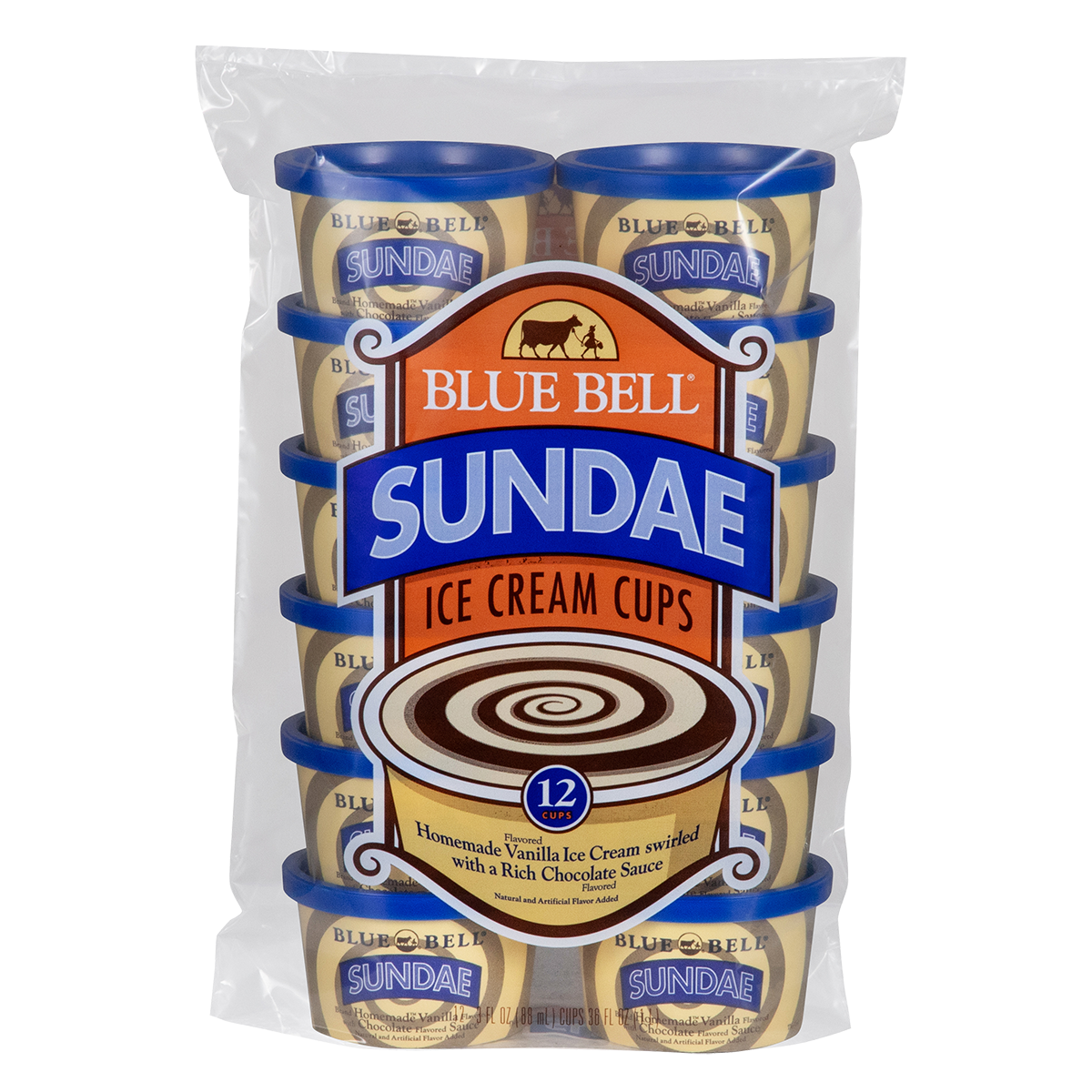 Bag of twelve Blue Bell Sundae ice cream cups
