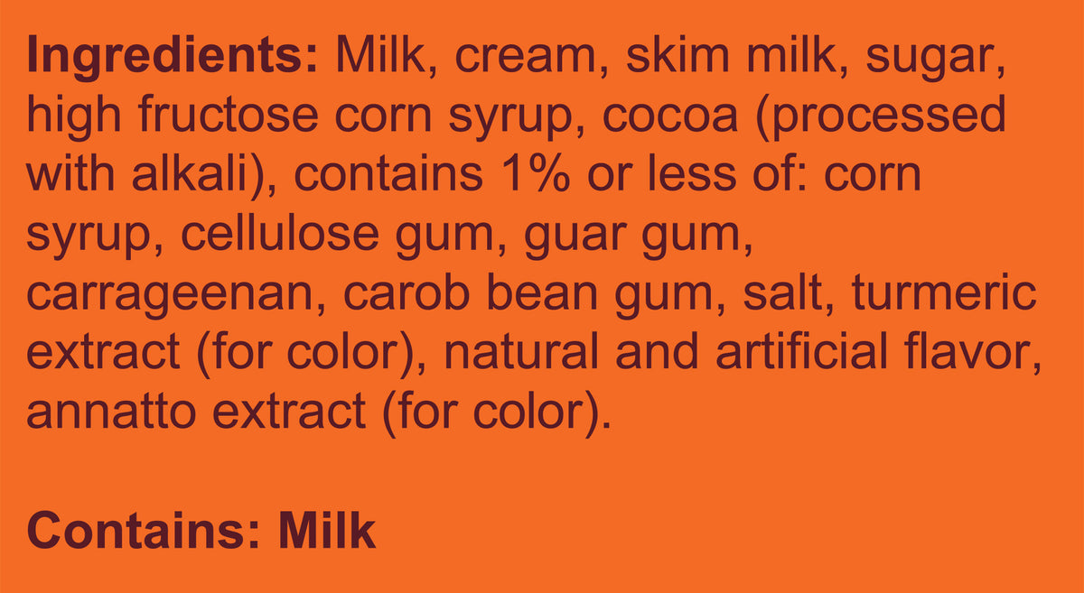 Blue Bell Banana Fudge Ice Cream Half Gallons Ingredient Listing and Allergens stating 'Contains: Milk.'