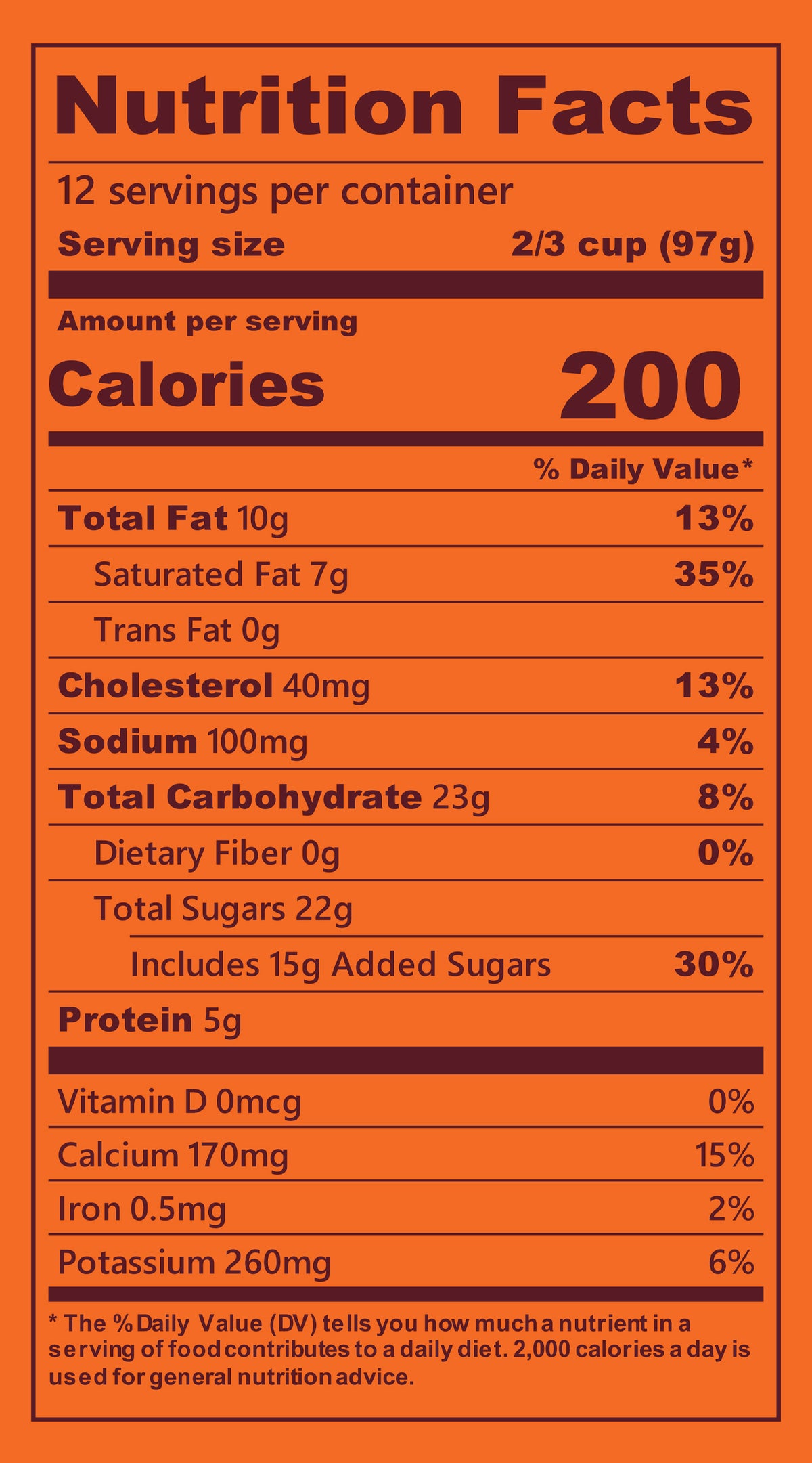 Blue Bell Banana Fudge Ice Cream Half Gallons Nutrition Facts label showing a serving size of 2/3 cup (97g) with 200 calories, listing nutrients such as total fat, cholesterol, sodium, and protein per serving.