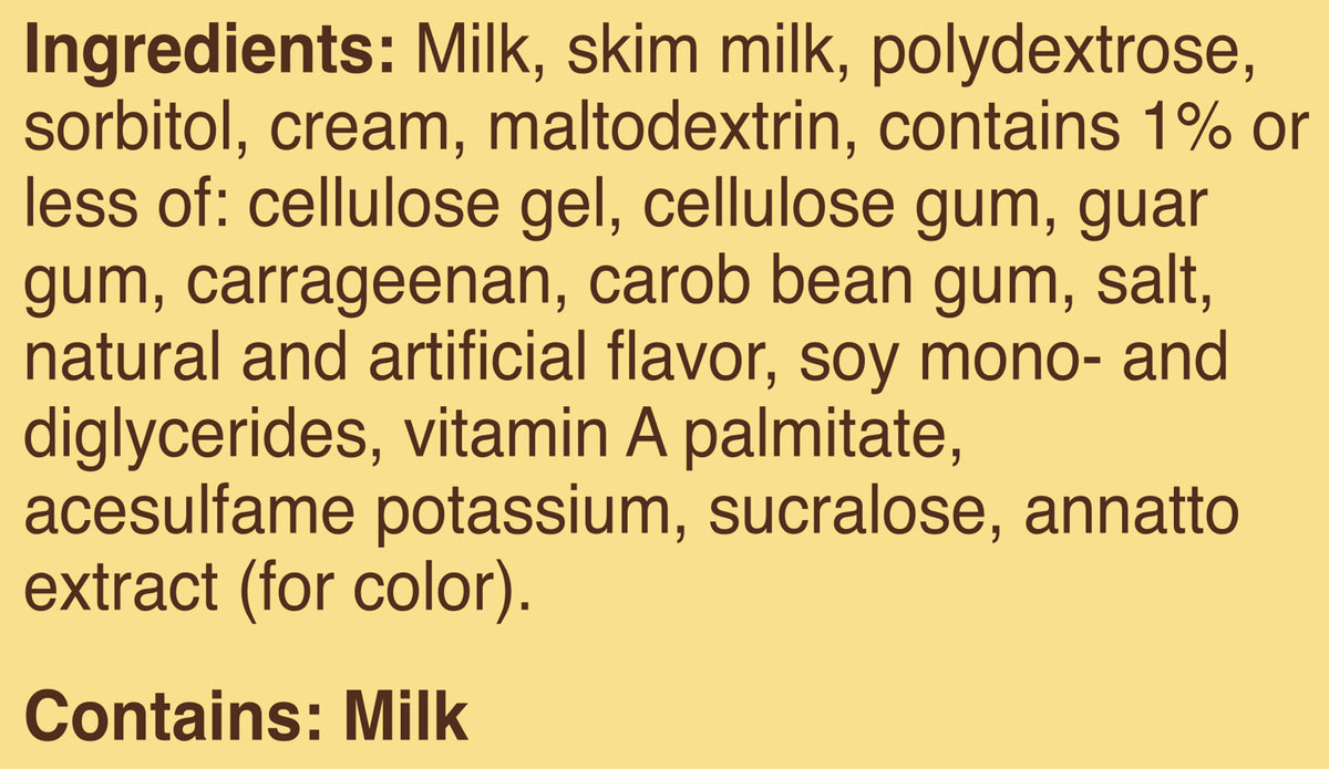 Blue Bell NSA Country Vanilla Ice Cream Half Gallons Ingredient Listing and Allergens stating 'Contains: Milk.'