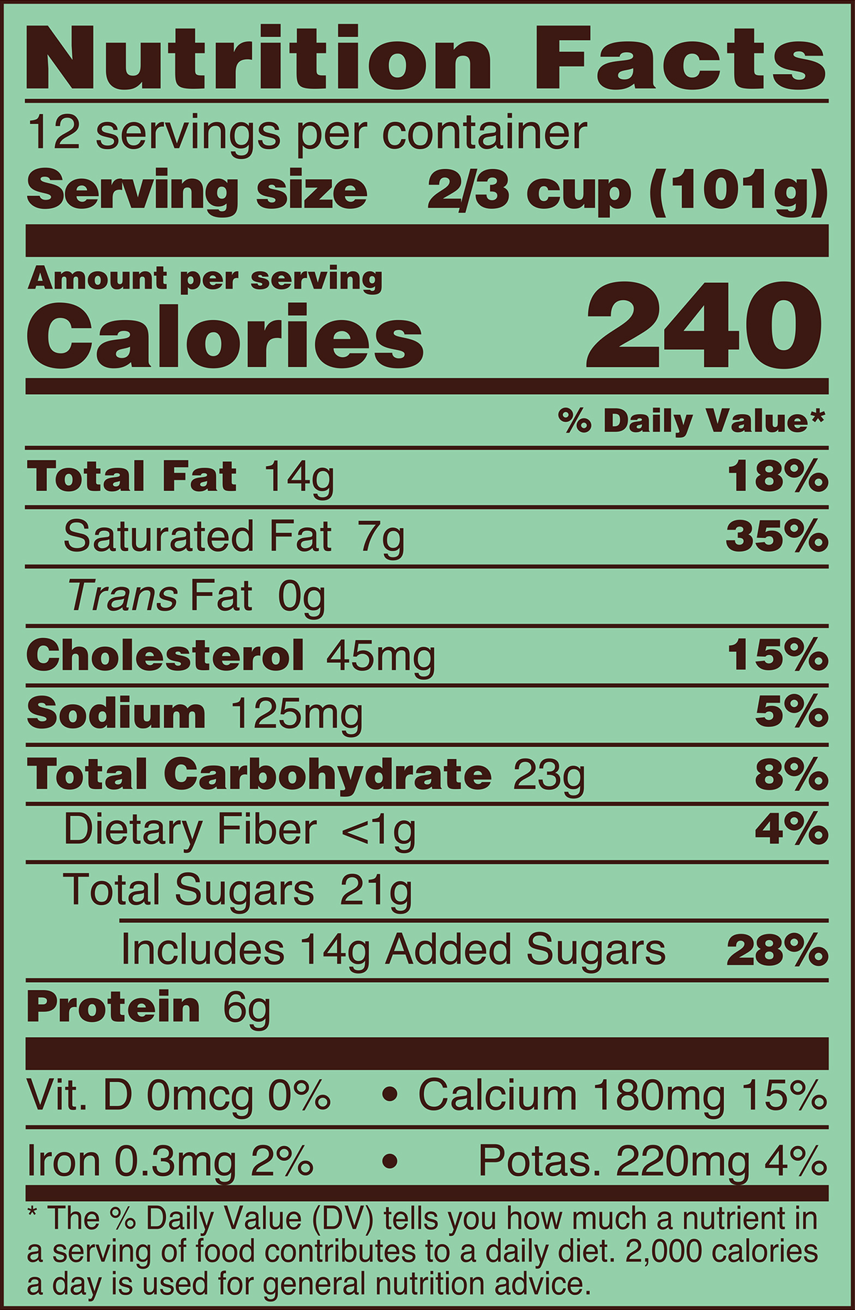 Blue Bell Pistachio Almond Ice Cream Half Gallons Nutrition Facts label showing a serving size of 2/3 cup (101g) with 240 calories, listing nutrients such as total fat, cholesterol, sodium, and protein per serving.