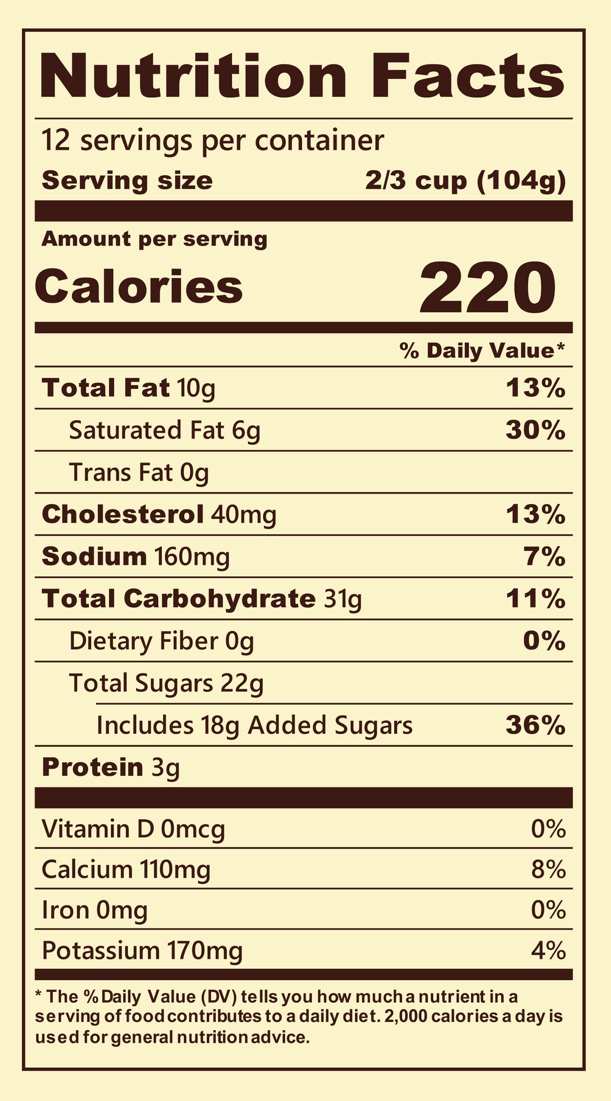 Blue Bell Strawberry Cheesecake Ice Cream Half Gallons Nutrition Facts label showing a serving size of 2/3 cup (104g) with 220 calories, listing nutrients such as total fat, cholesterol, sodium, and protein per serving.