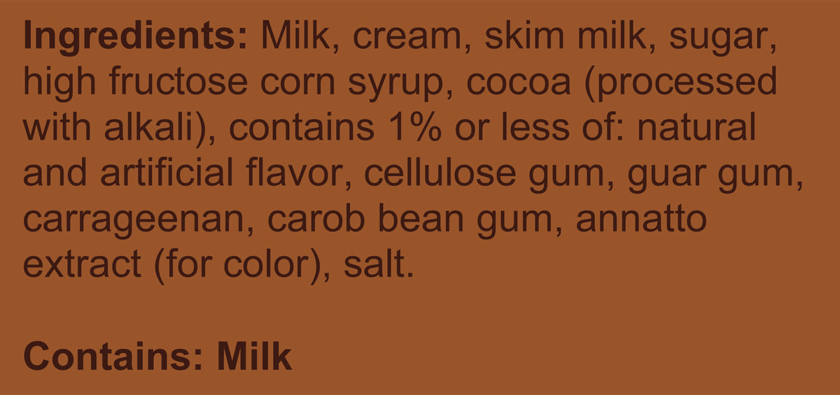 Blue Bell The Great Divide Ice Cream Half Gallons Ingredient Listing and Allergens stating 'Contains: Milk.'