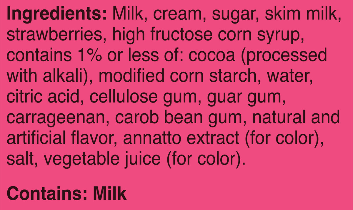 Blue Bell Ultimate Neapolitan Ice Cream Half Gallons Ingredient Listing and Allergens stating 'Contains: Milk.'