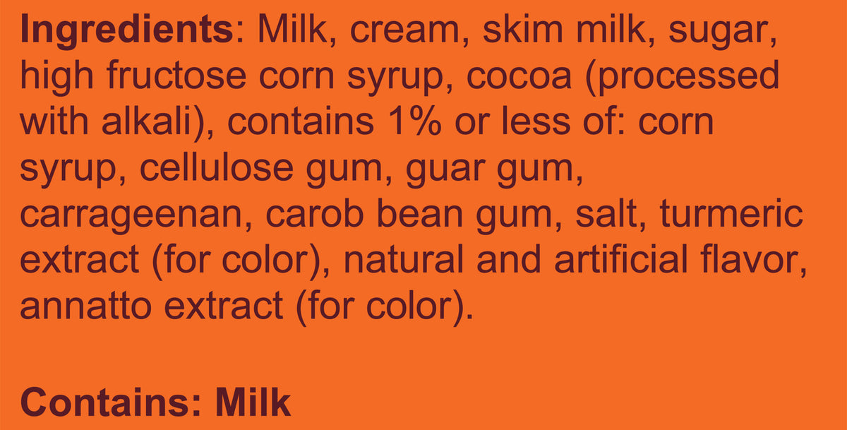 Blue Bell Banana Fudge Ice Cream Pints Ingredient Listing and Allergens stating 'Contains: Milk.'