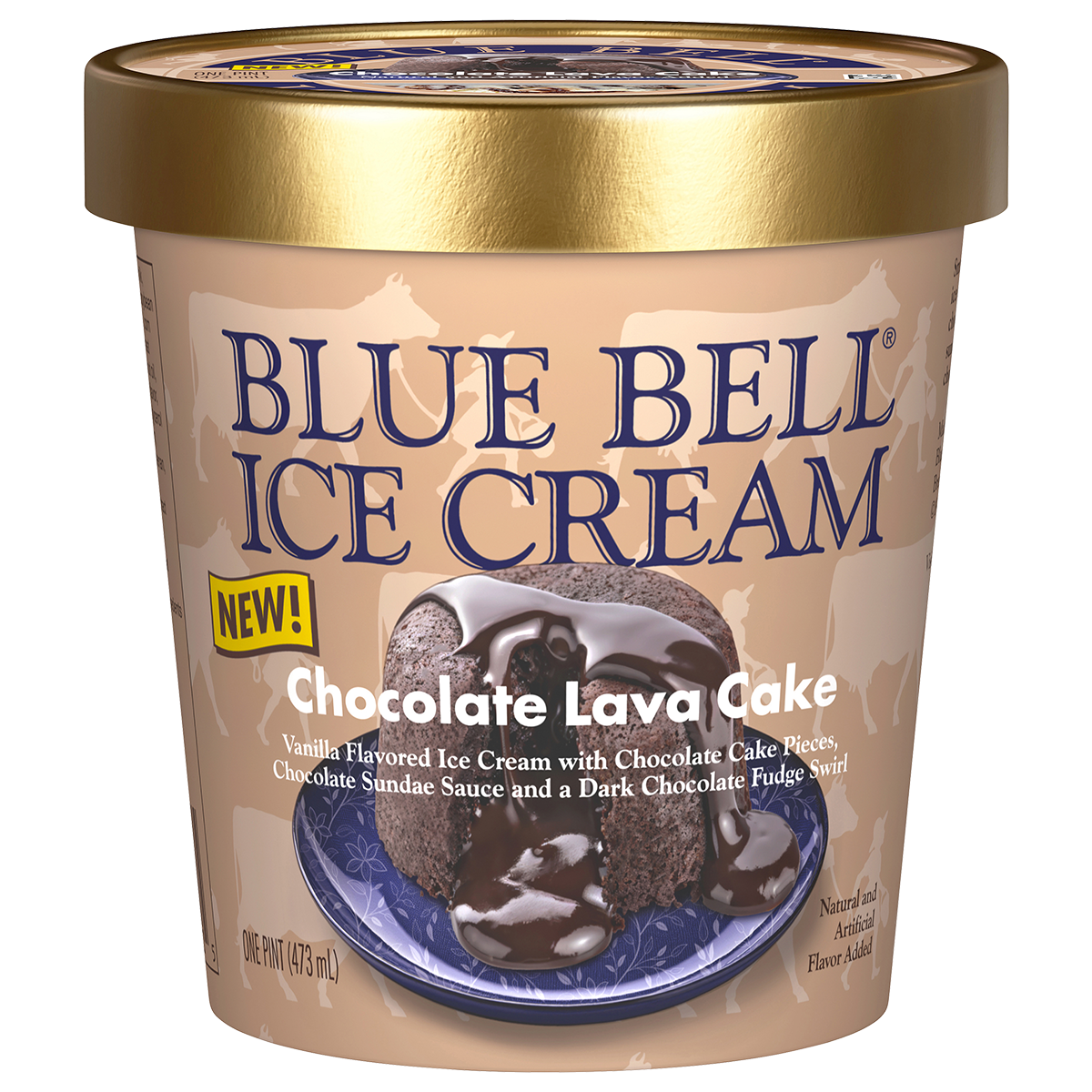 Blue Bell Ice Cream container with chocolate lava cake flavor on a white background
