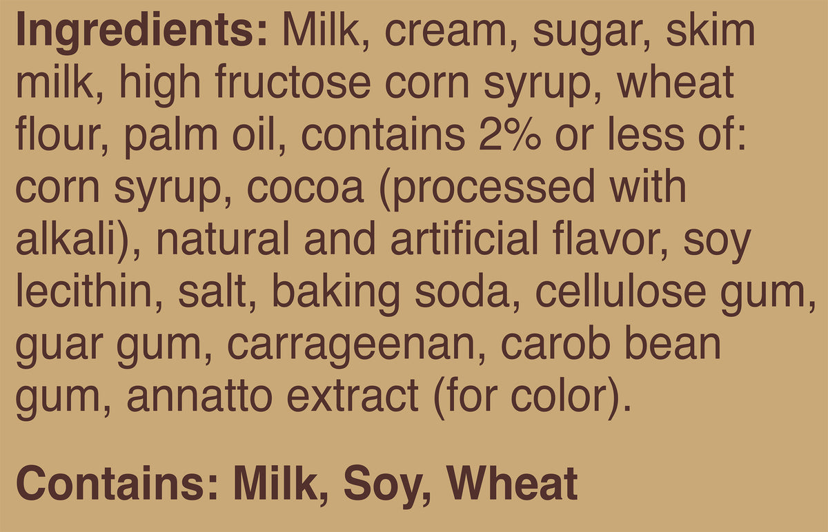 Blue Bell Cookies 'n Cream Ice Cream Pints Ingredient Listing and Allergens stating 'Contains: Milk, Soy, Wheat.'