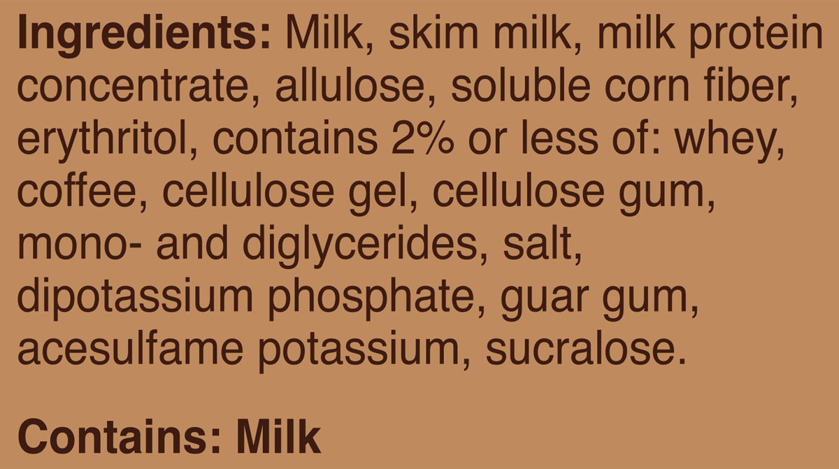 Blue Bell PRO Coffee Frozen Dairy Dessert Pints Ingredient Listing and Allergens stating 'Contains: Milk.'
