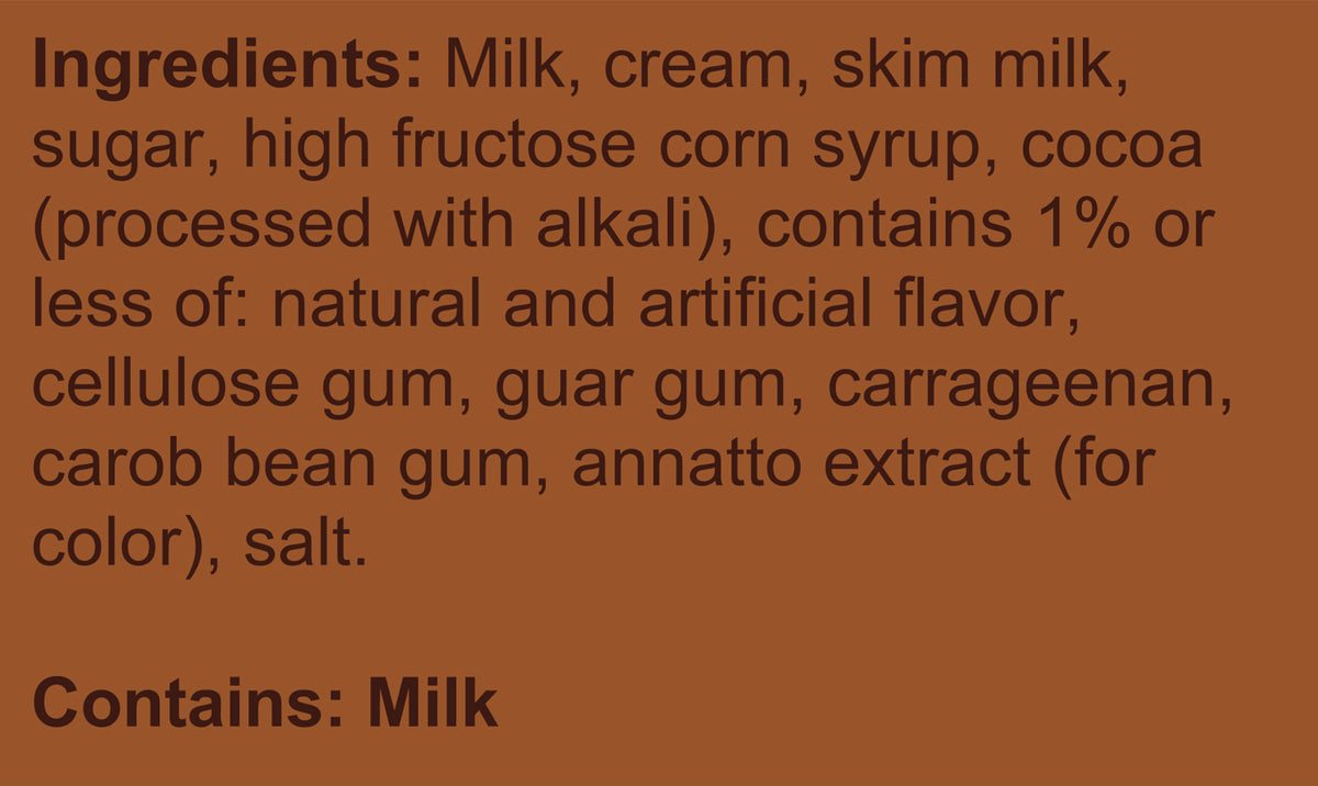 Blue Bell The Great Divide Ice Cream Pints Ingredient Listing and Allergens stating 'Contains: Milk.'