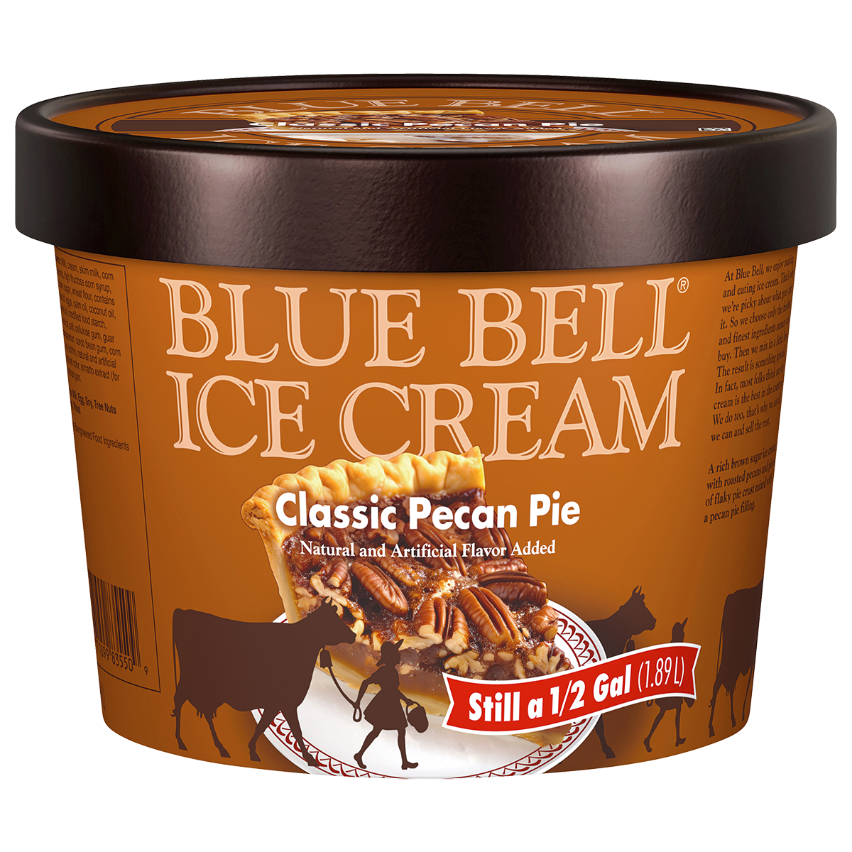 Blue Bell Classic Pecan Pie ice cream container with brown lid