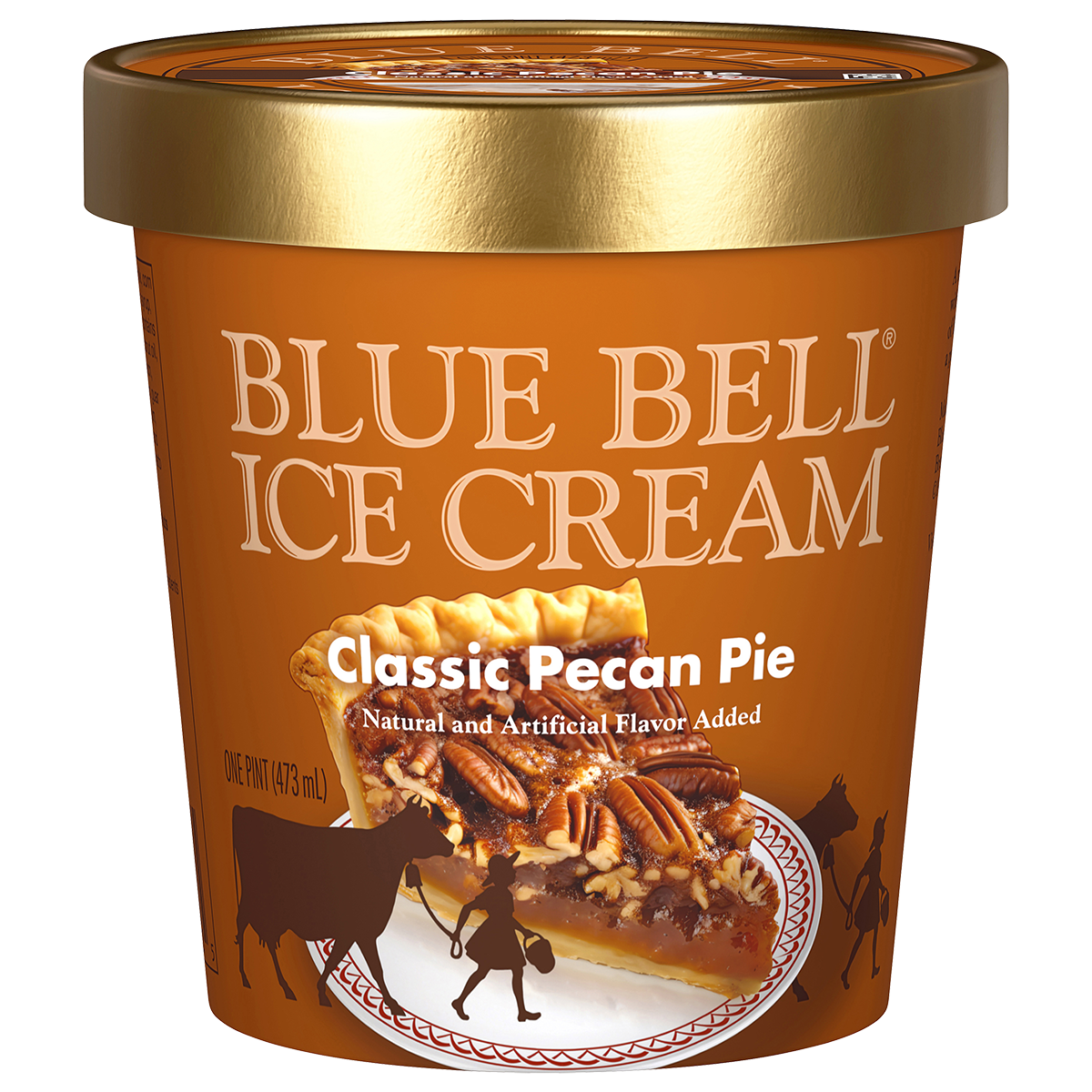 Blue Bell Classic Pecan Pie ice cream container with gold lid