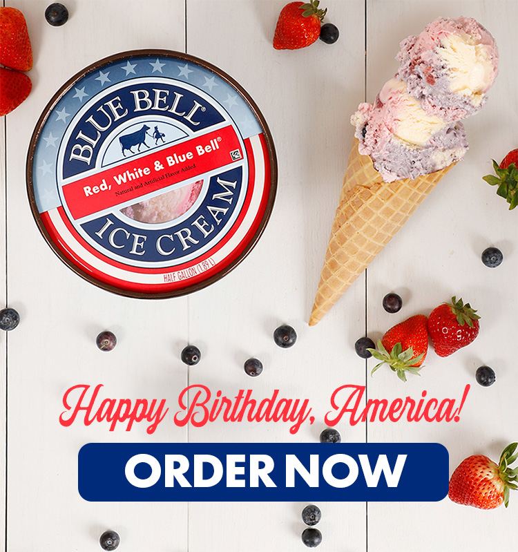 Happy Birthday America! Order Red White and Blue Bell Now